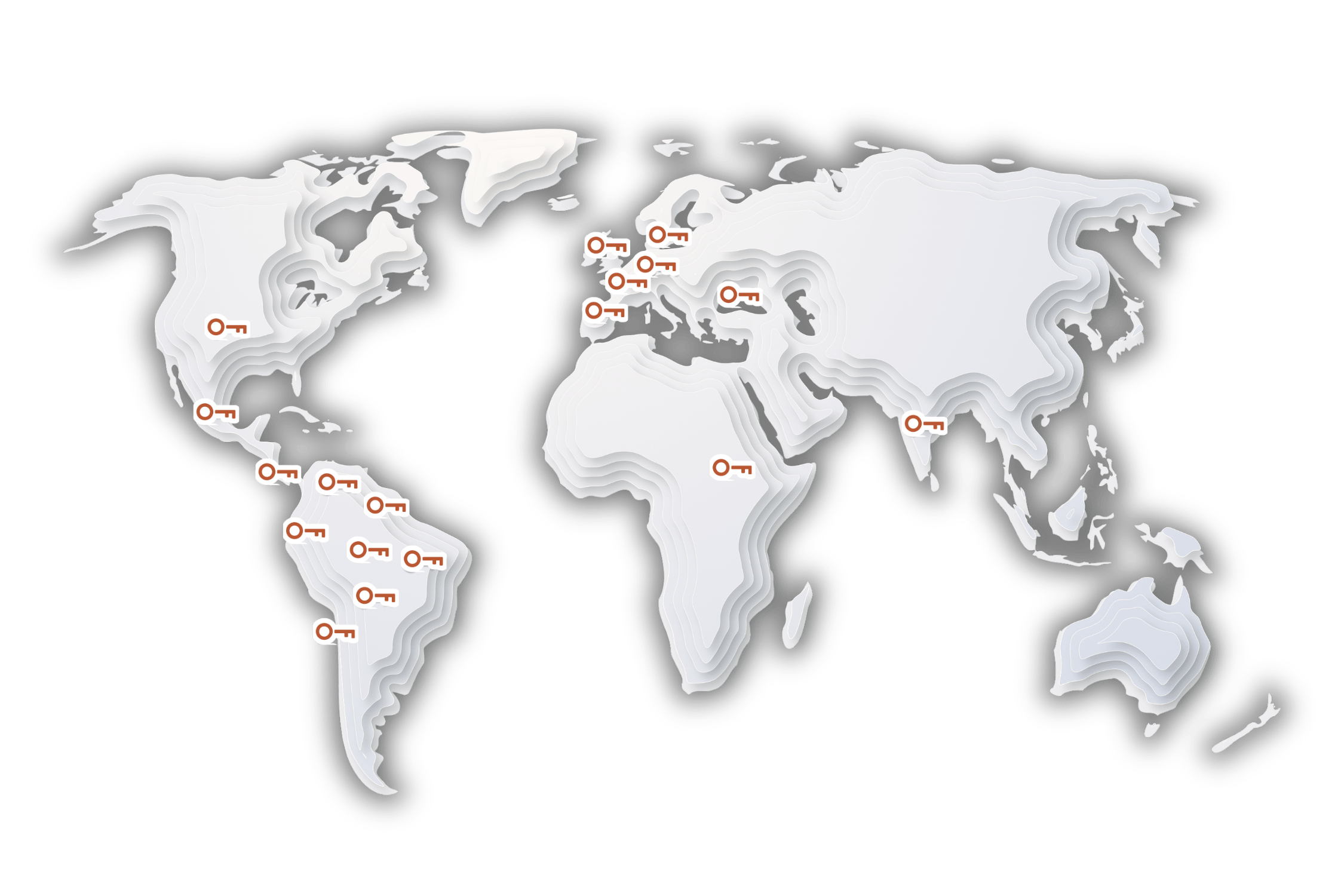 Mapa de presencia internacional de Feher Consulting